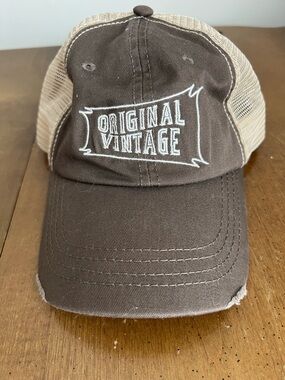 💕 Brown and Tan Vintage Vibes Cotton and Mesh Trucker Cap